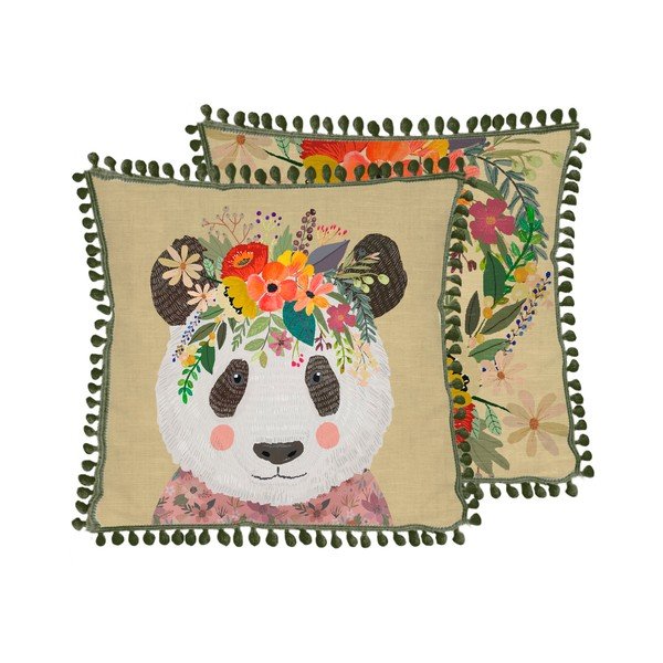 Pernă decorativă cu amestec de in Little Nice Things Floral Panda, 45 x 45 cm-image-3