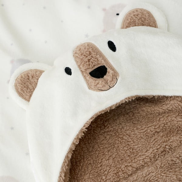 Pătură pentru copii cu glugă maro-crem din micropluș/cocolino 90x125 cm Cosy Bear – Catherine Lansfield-image-3