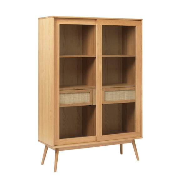 Vitrină în culoare naturală cu aspect de lemn de stejar cu ușă glisantă 110x160 cm Barrali – Unique Furniture-image-2