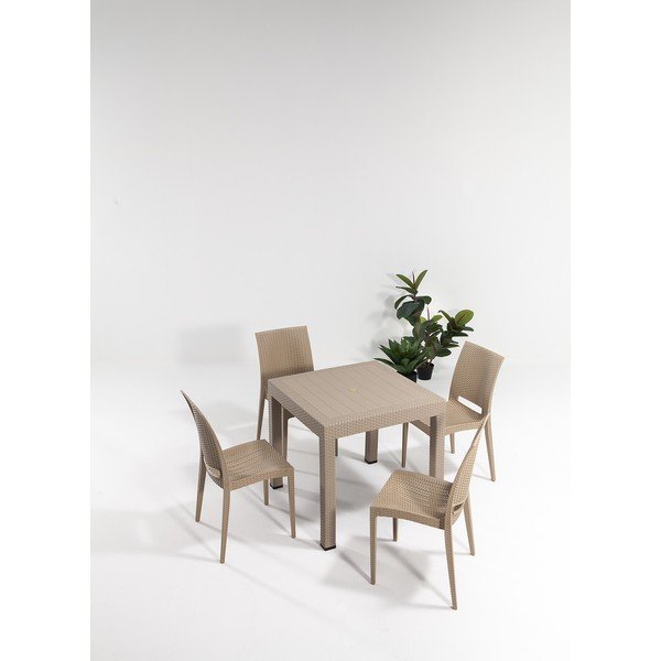 Set de dining pentru grădină bej din ratan artificial pentru 4 persoane Rattan – Floriane Garden-image-1