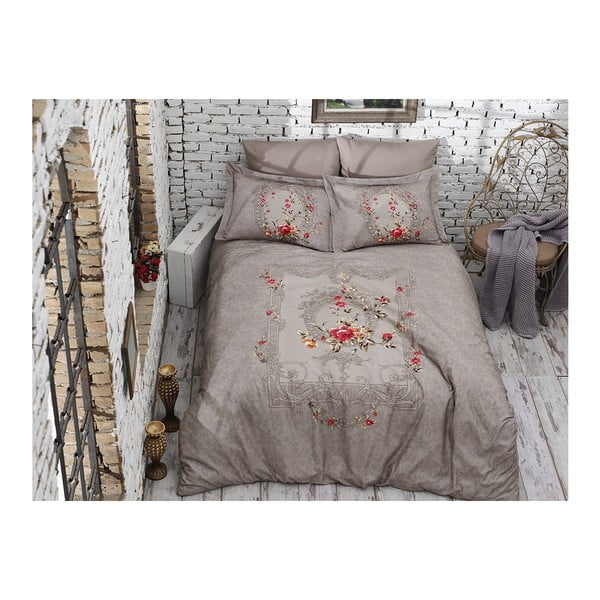 Lenjerie de pat din bumbac satinat și cearșaf Lilyanna, 200 x 220 cm