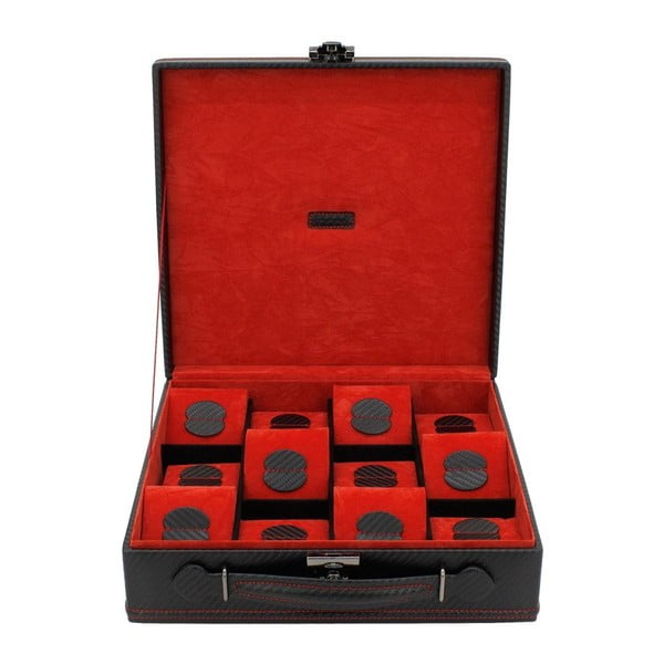 Cutie pentru 12 ceasuri Friedrich Lederwaren Carbon, roșu negru
