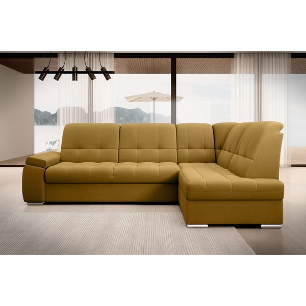 Colțar galben extensibil/cu spațiu de depozitare cu tapițerie din catifea (cu colț pe partea dreaptă/în formă de ”L”) Sado – ELTAP-image-3