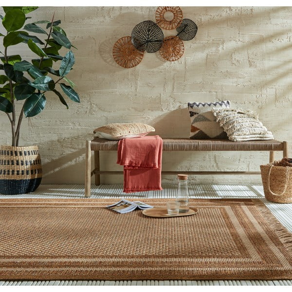 Covor pentru exterior și interior în culoare naturală 160x230 cm Layla Border – Flair Rugs-image-1