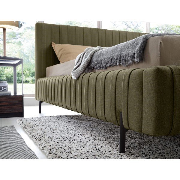 Pat matrimonial verde tapițat cu spațiu de depozitare cu somieră 180x200 cm Plissa – ELTAP-image-4