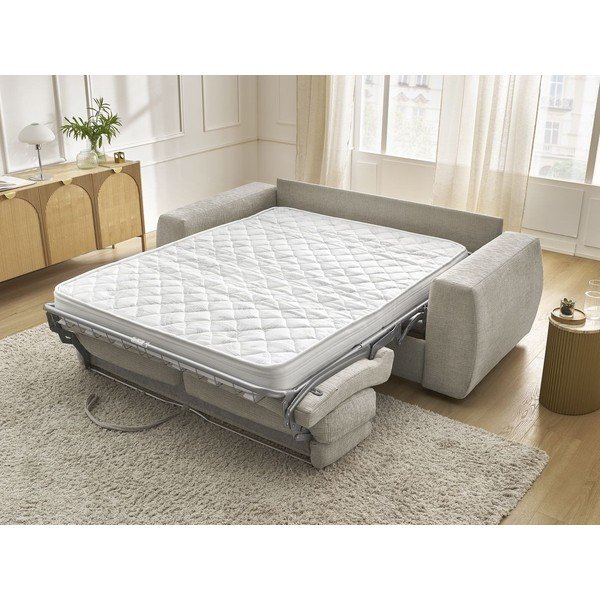 Canapea bej pentru dormitul zilnic/extensibilă cu tapițerie din chenille 220 cm Hugo – Bobochic Paris-image-1
