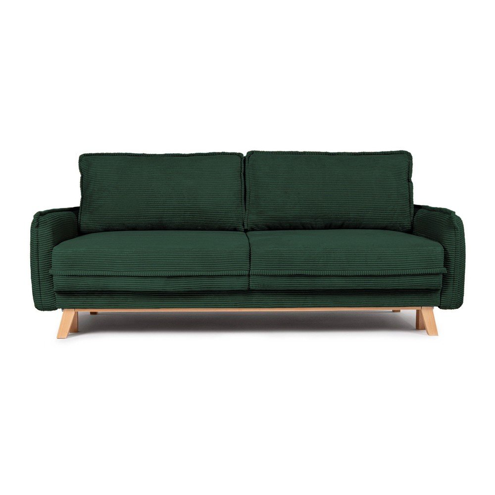 Canapea verde-închis extensibilă/cu spațiu de depozitare cu tapițerie din catifea reiată 218 cm Tori – Bonami Selection