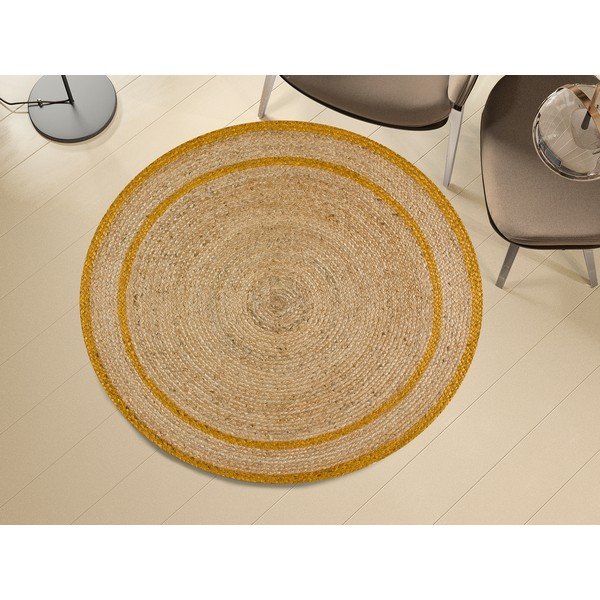 Covor galben muștar-natural rotund ø 120 cm Mahon – Universal-image-1