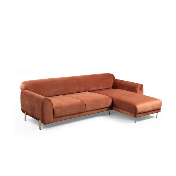 Colțar extensibil portocaliu-maro din catifea Artie Image, colț pe partea dreaptă-image-2