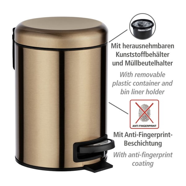Coș de gunoi cu pedală Wenko Leman, 3 l, arămiu-image-4