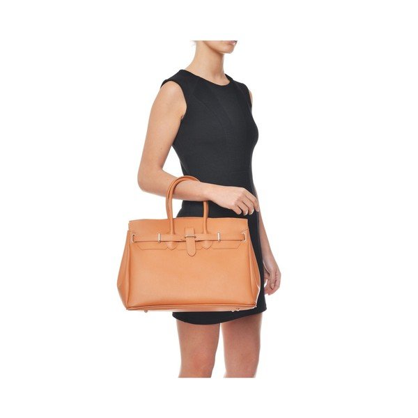 Geantă din piele Carla Ferreri Enrica, maro cognac-image-4