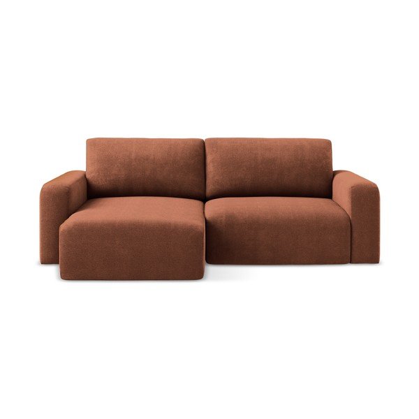 Colțar teracotă extensibil/cu spațiu de depozitare cu tapițerie din chenille (cu colț pe partea stângă/cu șezlong) Kona – Makamii