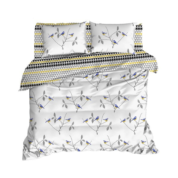 Lenjerie de pat cu cearșaf din bumbac ranforce, pentru pat dublu Mijolnir Pavlina White, 160 x 220 cm