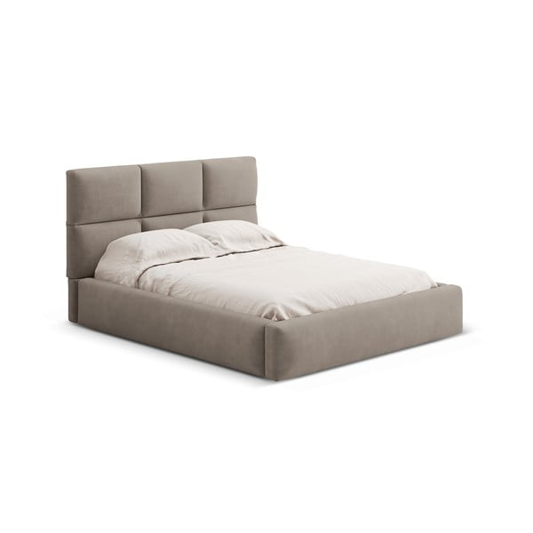 Pat matrimonial maro deschis tapițat cu spațiu de depozitare cu somieră 140x200 cm Libera – Windsor & Co Sofas