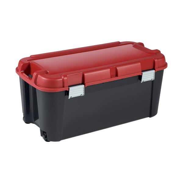 Cutie de depozitare roșie/neagră din plastic cu capac 79,5x39,5x37 cm Totem – Curver