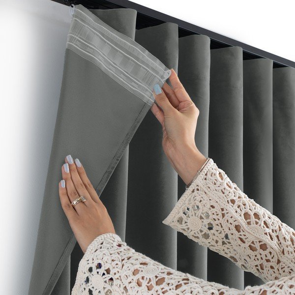 Draperie gri închis dimout (semi-opacă) din catifea 200x270 cm Velto – Filumi-image-2