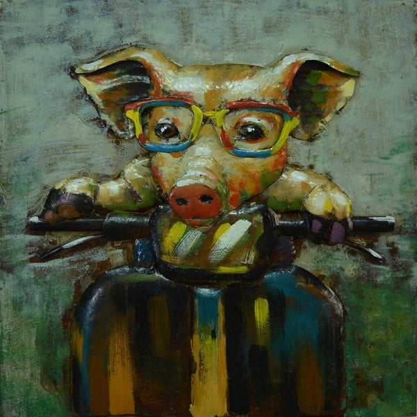 Tablou artizanal Vivorum Pig Ride, 80 x 80 cm
