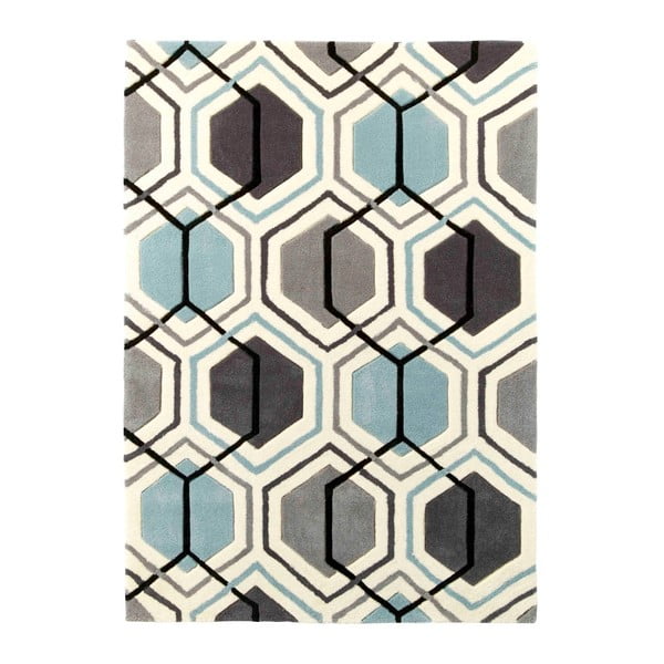 Covor țesut manual Think Rugs Hong Kong Hexagon Grey & Blue, 120 x 170 cm, gri - albastru