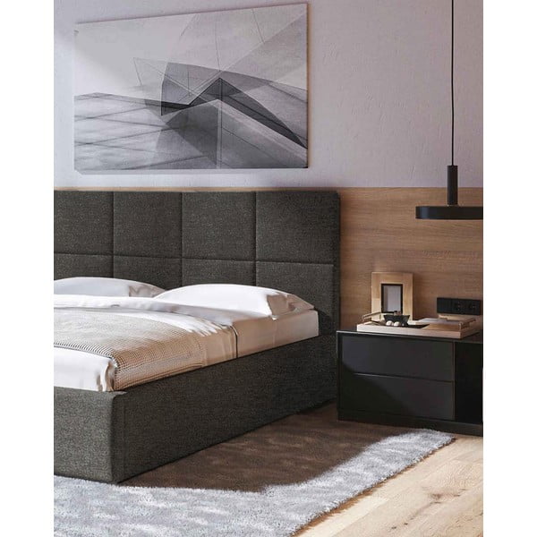 Pat matrimonial gri antracit tapițat cu spațiu de depozitare cu somieră 180x200 cm Bufo – MESONICA-image-4