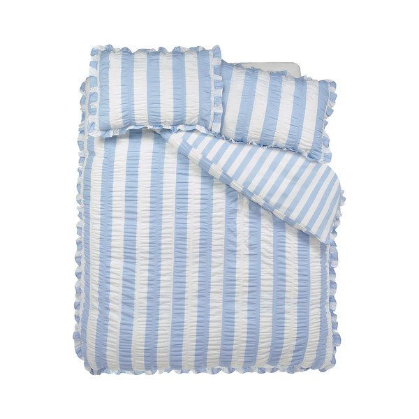 Lenjerie de pat albastră pentru pat dublu 200x200 cm Seersucker Frill Stripe – Catherine Lansfield