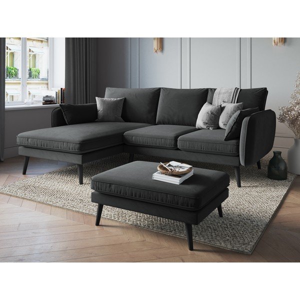 Taburet din catifea Kooko Home Lento, gri închis-image-1