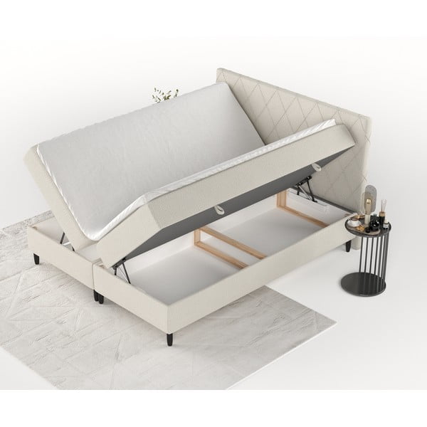 Pat boxspring bej cu spațiu de depozitare 160x200 cm Gwen – Maison de Rêve-image-2