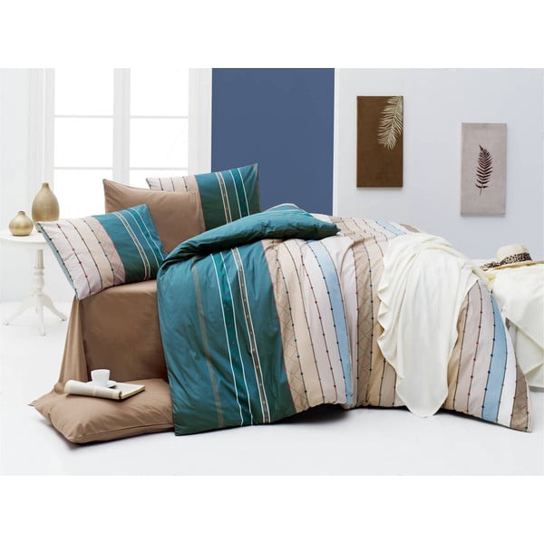 Lenjerie de pat cu cearșaf pentru pat dublu Nazenin Home Rulling Sea, 200 x 220 cm