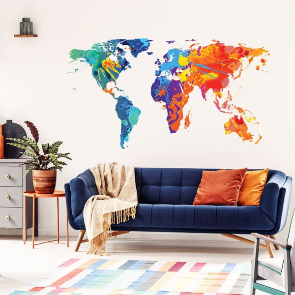 Autocolant de perete Ambiance Worlds Map Design Watercolor, 60 x 105 cm
