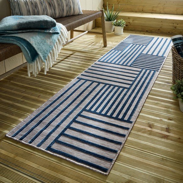 Covor pentru exterior și interior albastru închis 66x230 cm Vigo Blocks – Flair Rugs-image-1