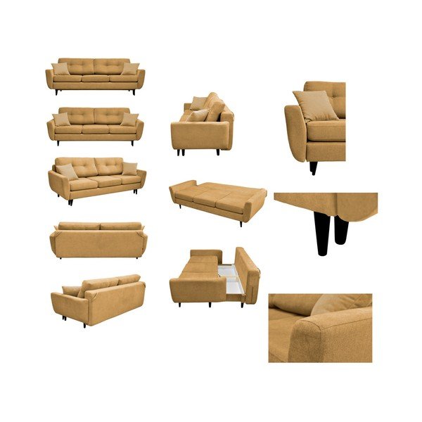 Canapea extensibilă cu 3 locuri Mazzini Sofas Jasmin, galben-image-2
