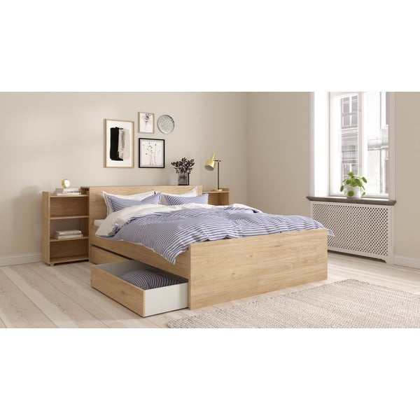 Pat matrimonial în culoare naturală cu aspect de lemn de stejar fără somieră 140x200 cm Naia – Tvilum-image-4