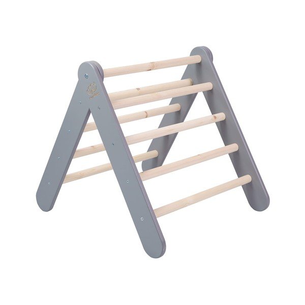 Triunghi Pikler de cățărat gri din lemn de pin 60x60x60 cm Montessori – Meowbaby
