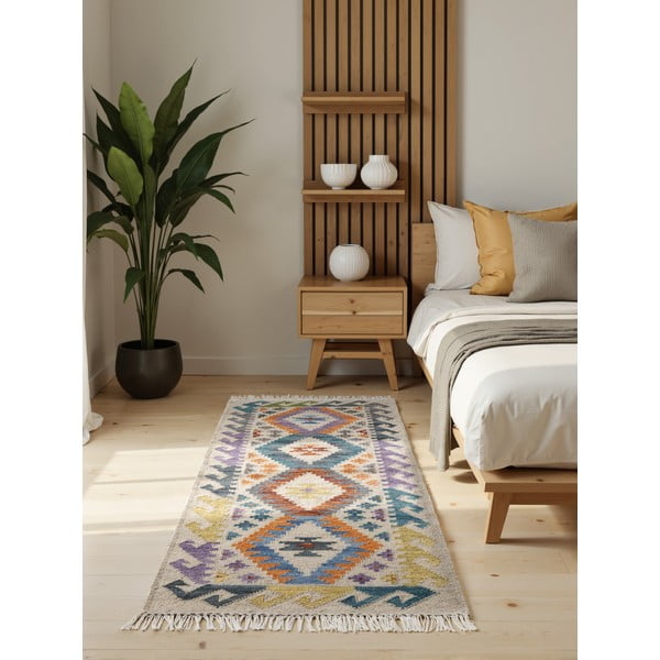 Covor tip traversă reversibil, țesut manual din lână 60x190 cm Kamal Oasis – Nouristan-image-1