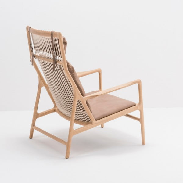 Fotoliu cu structură din lemn masiv de stejar şi tapiţerie din piele bovină Gazzda Dedo, maro-image-2