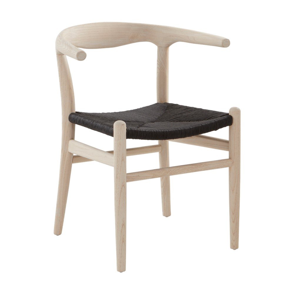 Scaun de dining negru/în culoare naturală deschisă cu cotiere din lemn de ulm Nattavaara – Jotex