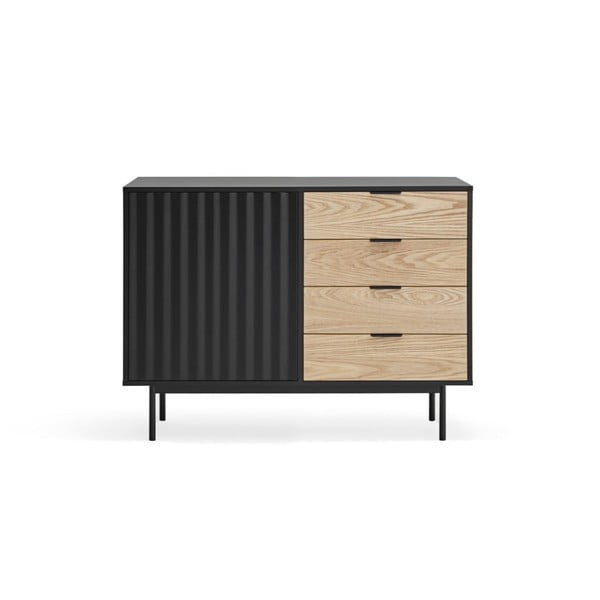 Comodă neagră/în culoare naturală joasă cu aspect de lemn de stejar 108x80 cm Sierra – Teulat