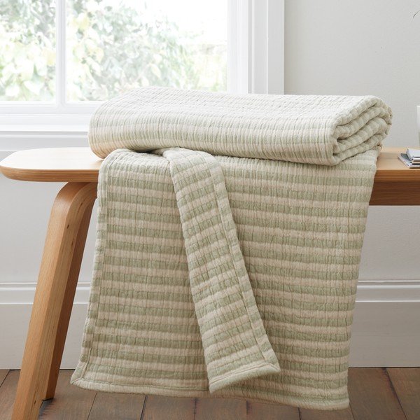 Pătură verde din bumbac 150x200 cm Cotton Muslin Stripe – Bianca-image-2