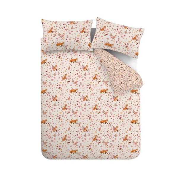 Lenjerie de pat portocalie-bej pentru pat dublu 200x200 cm Woodland Fox – Catherine Lansfield