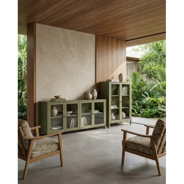 Vitrină verde din lemn de pin 186x80x40 cm Alessandra – Marckeric-image-4