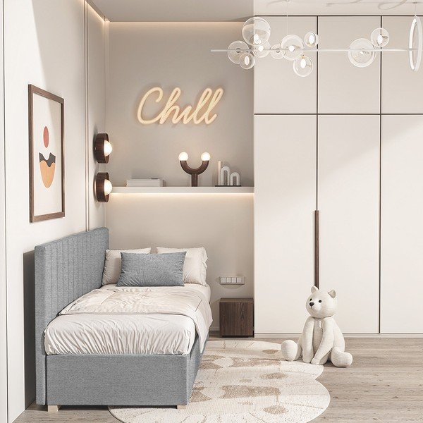 Pat pentru copii  gri cu spațiu de depozitare cu saltea 90x200 cm Chill – Ghado-image-1
