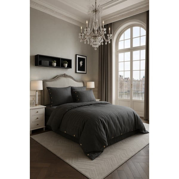 Lenjerie de pat gri închis din bumbac ranforcé pentru pat de o persoană 140x200 cm Como Striped – Mila Home Luxury-image-1