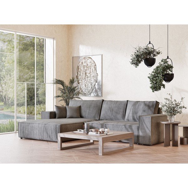 Colțar gri extensibil/cu spațiu de depozitare cu tapițerie din chenille (cu colț pe partea stângă/cu șezlong) Maze – Maison de Rêve-image-1