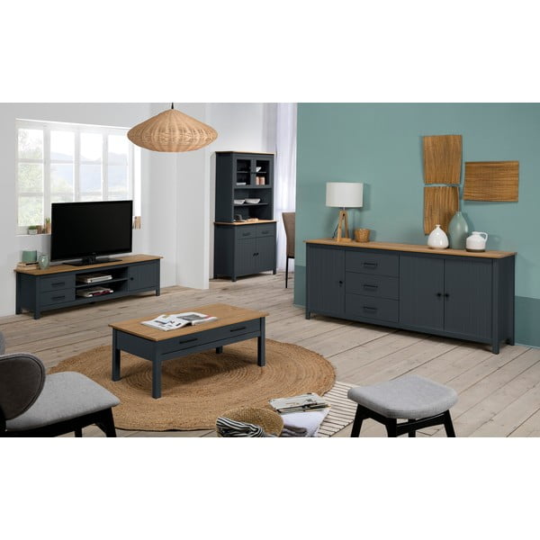 Comodă albastru-închis joasă din lemn de pin 190x80 cm Miranda – Marckeric-image-1