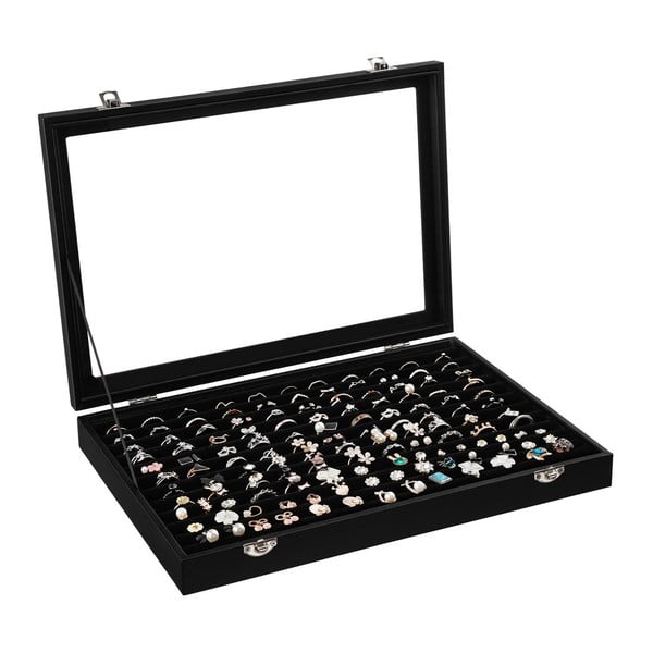 Cutie de bijuterii din lemn pentru inele Songmics, negru