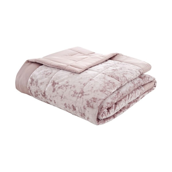 Cuvertură roz matlasată din catifea pentru pat dublu 220x220 cm Crushed – Catherine Lansfield-image-2