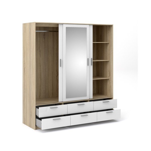 Șifonier alb/cu  aspect de lemn de stejar cu ușă glisantă 181x200 cm Line – Tvilum-image-4