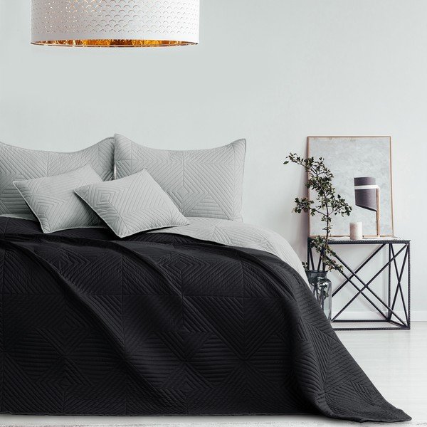 Cuvertură neagră/gri deschis matlasată din microfibră 240x260 cm Softa – Restilo-image-4