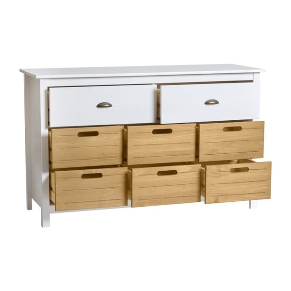 Comodă cu 8 sertare din lemn masiv de pin Marckeric Ibiza, alb-image-2