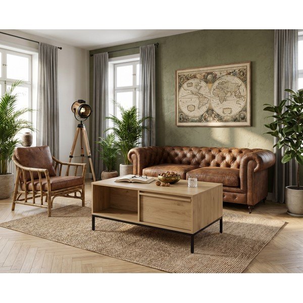 Măsuță de cafea în culoare naturală cu aspect de lemn de stejar 60x100 cm Luc – Marckeric-image-1
