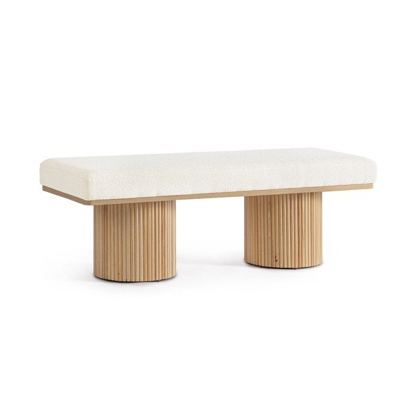Bancă crem capitonată cu tapițerie din țesătură bouclé Floriana – Bizzotto-image-2
